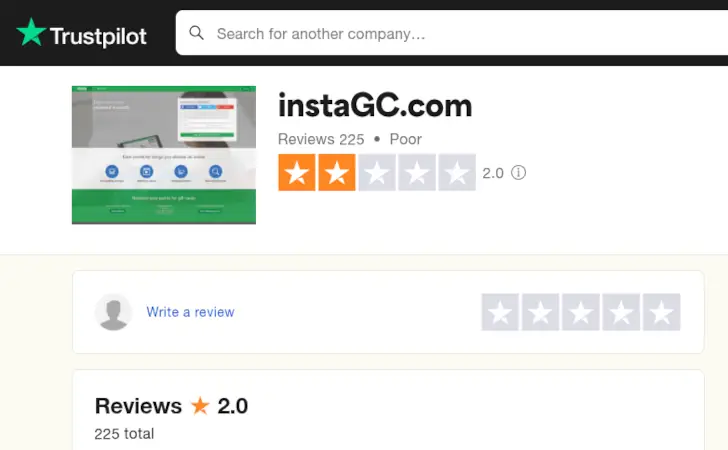 InstaGC Review, Is It Legit or a Scam? 3 instagc trustpilot