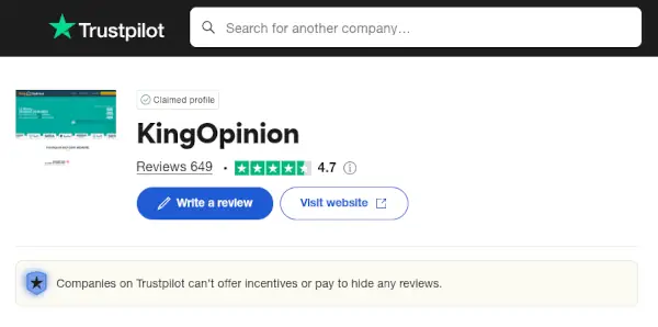 KingOpinion Review, Is It Legit or a Scam? 4 KingOpinion TrustPilot